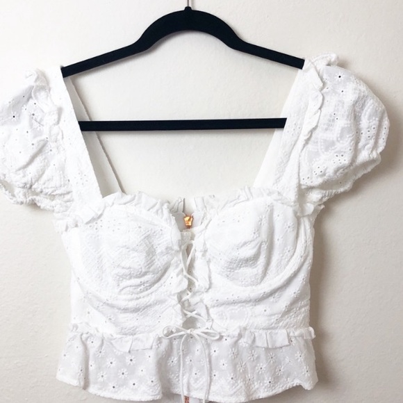 For Love And Lemons Charlotte Cottage Core Crop Top - Picture 2 of 10